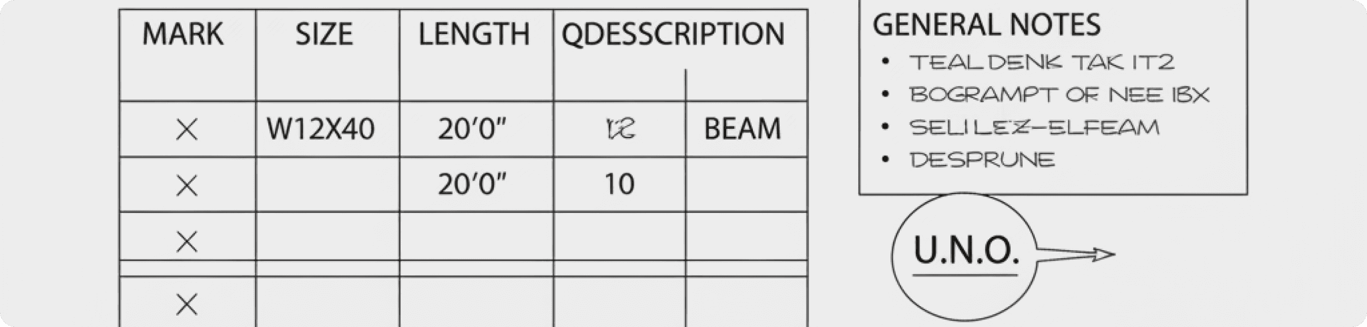 Steel Schedules + General Notes drawing example